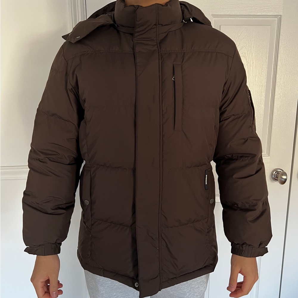 McGregor down hooded bomber puffer jacket brown quilted coat men’s S sportswear